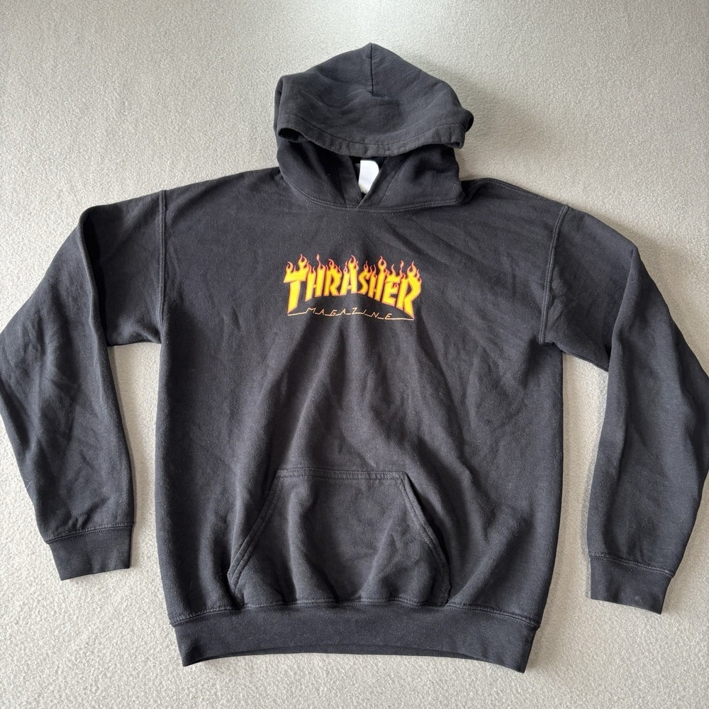Vintage Thrasher Magazine Hoodie Sweatshirt Pullover Black Skateboard Size S Y2K
